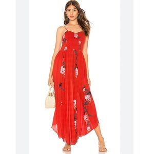 Free People Red Floral Beau Smocked Maxi Dress